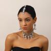 Indian Style Rhinestone Gemstone Three-Piece Set: Oval Necklace, Earrings & Headwear