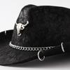 Cowboy Fedora Hat Chain Detail Perforated PU Curved Brim Upturned Edge Western Jazz Style Daily Outdoor Wear for Men Women