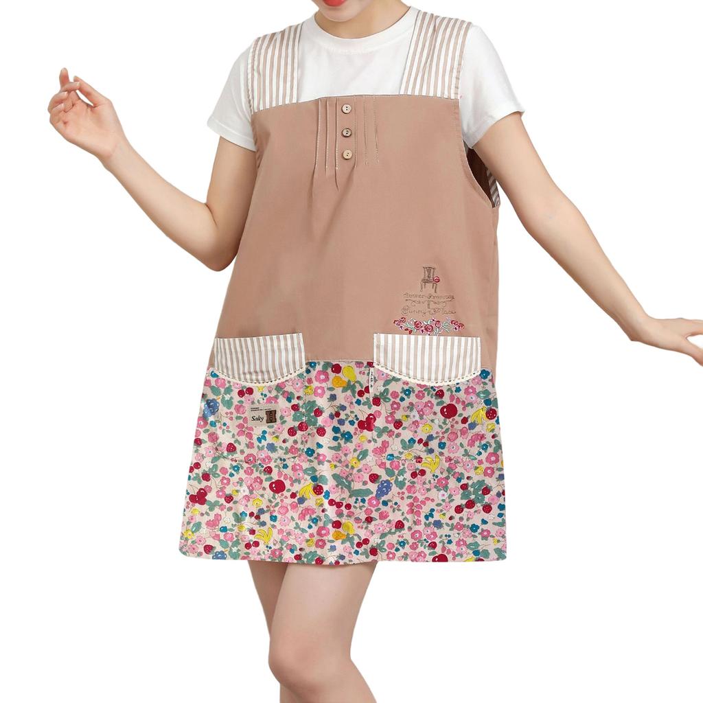 Adjustable Floral Print Cooking Apron with Pockets Stylish Tie-up Work Apron for Women Machine Washable Art Apron