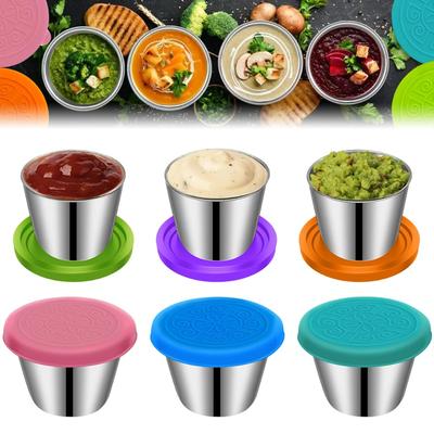 6Pcs 50ml Salad Container Box Stainless Steel Condiment Containers Leak-Proof Mini Sauce Cup for Lunch Box Picnic Travel Work