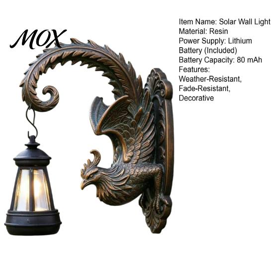 Energy Saving Patio Illumination Phoenix Solar Wall Lights, Resin Sculpture Outdoor Light, Warm Yellow Night Lights Waterproof Landscape Decor