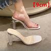 2024 New Summer Transparent Sandals,Women's Medium Heel Thick with Water,3.5cm~9cm High Heels A Line with Slippers Women's Shoes