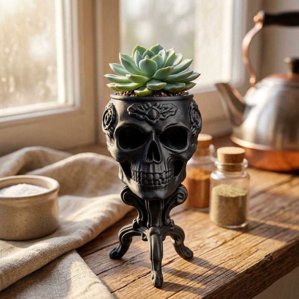 3D Printed Skull-Shaped Table Vase Gothic Skull Storage Pot Figurine  Indoor Home Decor