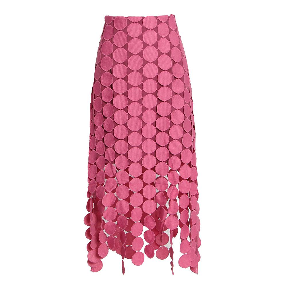 2026 Spring Women s French Retro Polka Dot Fringe Skirt: Personalized, Solid Color, Irregular Long Design Medium розовый