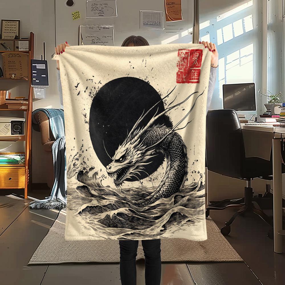 Vintage Dragons Print Flannel Blanket, High quality Comfortable for All Seasons, Home Decor, Warmth and Comfort