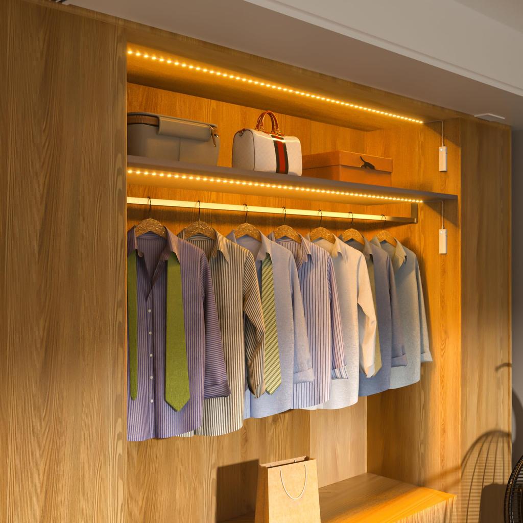 Wobane Motion Sensor LED Strip Light, 4m, Rechargeable, 2200mAh, 2m X 2 Strips, Stairs, Footwell, Ambient Lighting, Stick-On, Light Sensor, Indoor