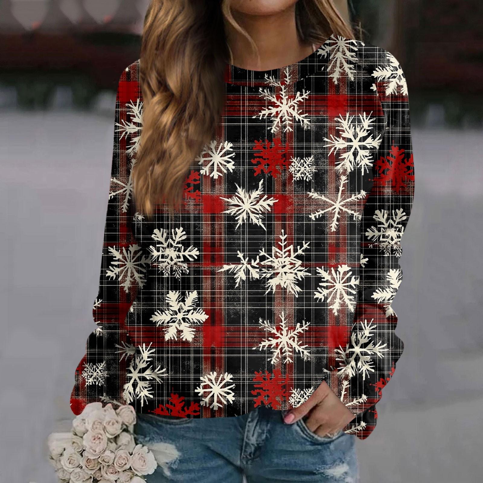 

Женский повседневный модный рождественский принт с длинным рукавом и круглым вырезом, пуловер, топ XL