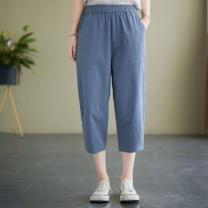 Summer New Arrival Cotton and Linen Thin Cropped Pants Women Plus Size Women's Clothing High Waist Loose Slimming Harem Pants Fat Sister Women's Pants