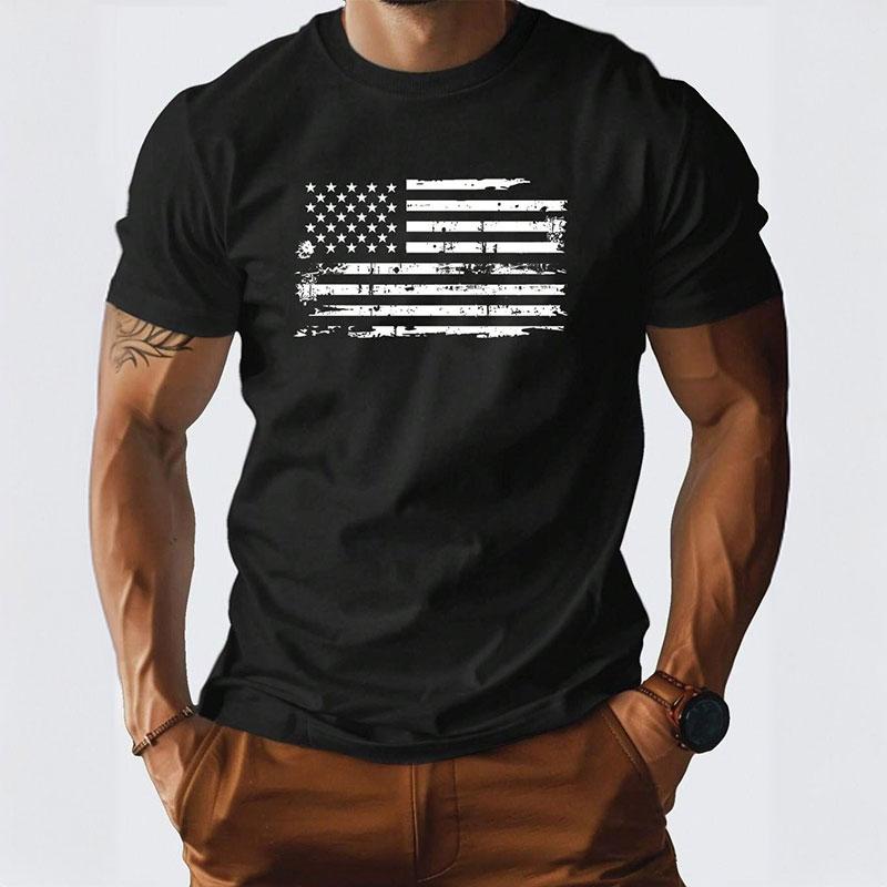 2024 New Men's Round Neck T Shirt Eagle Flag Printed T-Shirt Tops Summer Men's Sports Big Size Clothing Fitness Short Sleeve