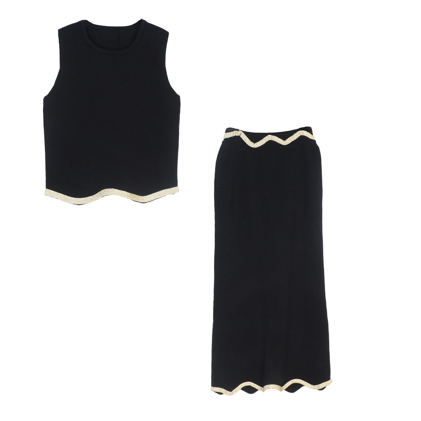 

Elegant Women’s French Gold Trim Sleeveless Vest & Skirt Set Evening Dress Small