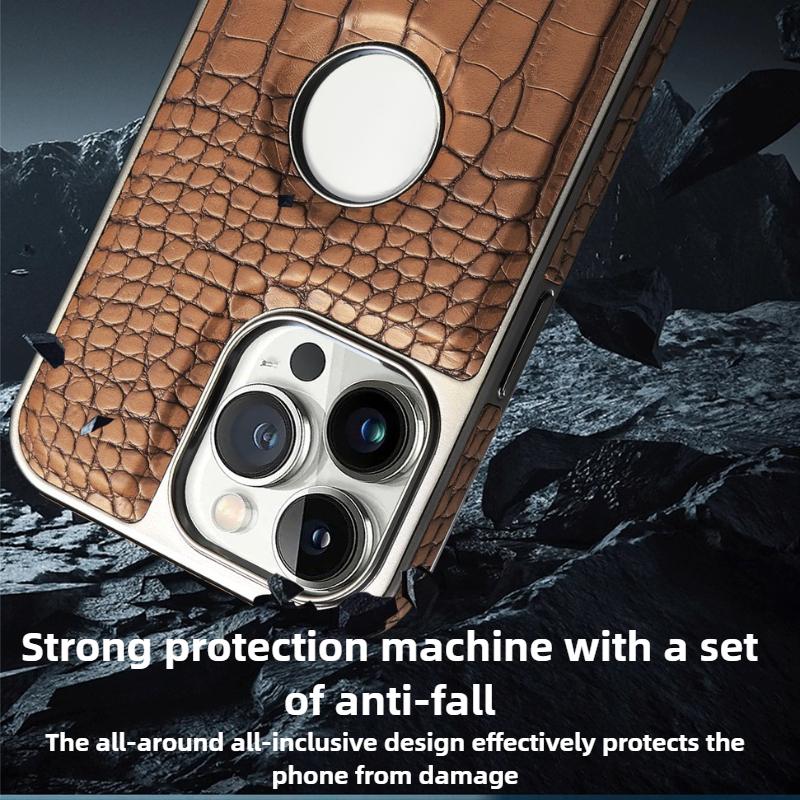 16 Pro Max Electroplat Crocodile Texture Leather Magnetic Phone Case for IPhone 14 Pro Max 13 12 15 16 Bracket Protective Cover