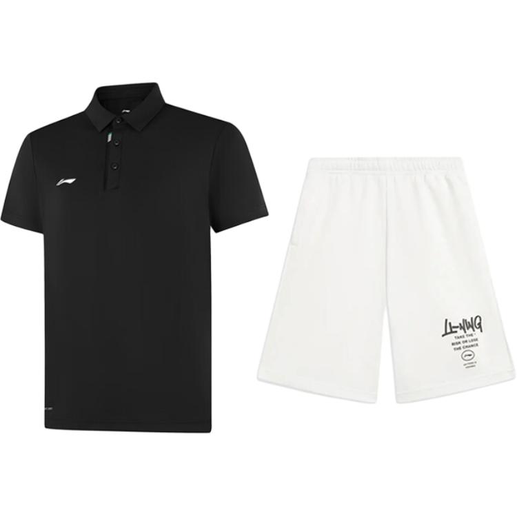 

Li-Ning Минималистичная быстросохнущая дышащая удобная футболка-поло с коротким рукавом, повседневный спортивный костюм, унисекс, спортивная одежда APLV133-2+AKST593-7 XXL