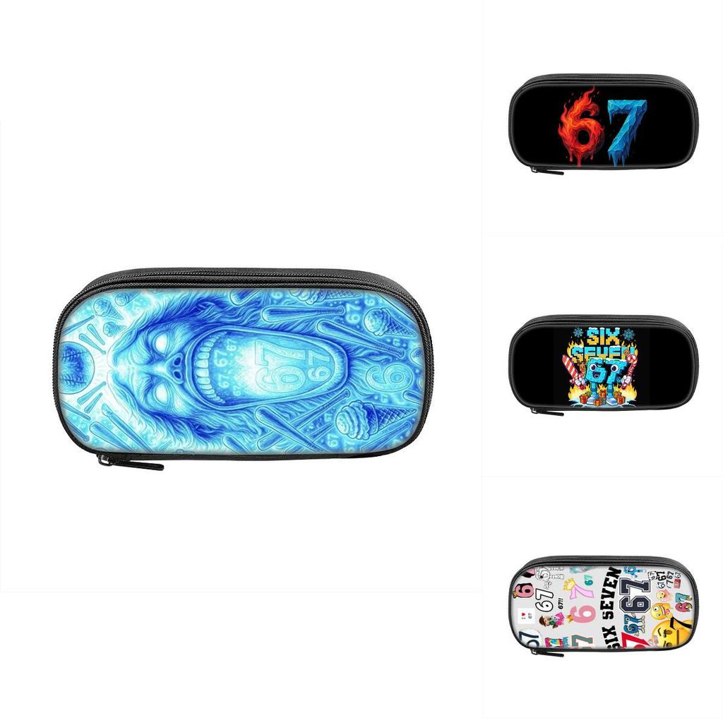 Six Seven Printed Pattern Nylon Pencil Case For Students With Compact Storage And Casual Style