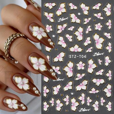 Pegatinas de Uñas 3D Flores Plantas Calcomanías de Arte de Uñas Floral Hoja Deslizadores de Primavera Decoración de Manicura