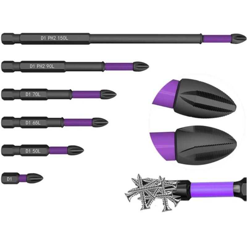 Driver Bit Set 6pcs Magnetic Bits D1 Alloy Steel Impact Resistance Long Cross Driver Bits 1/4in Hex Shank for Drills