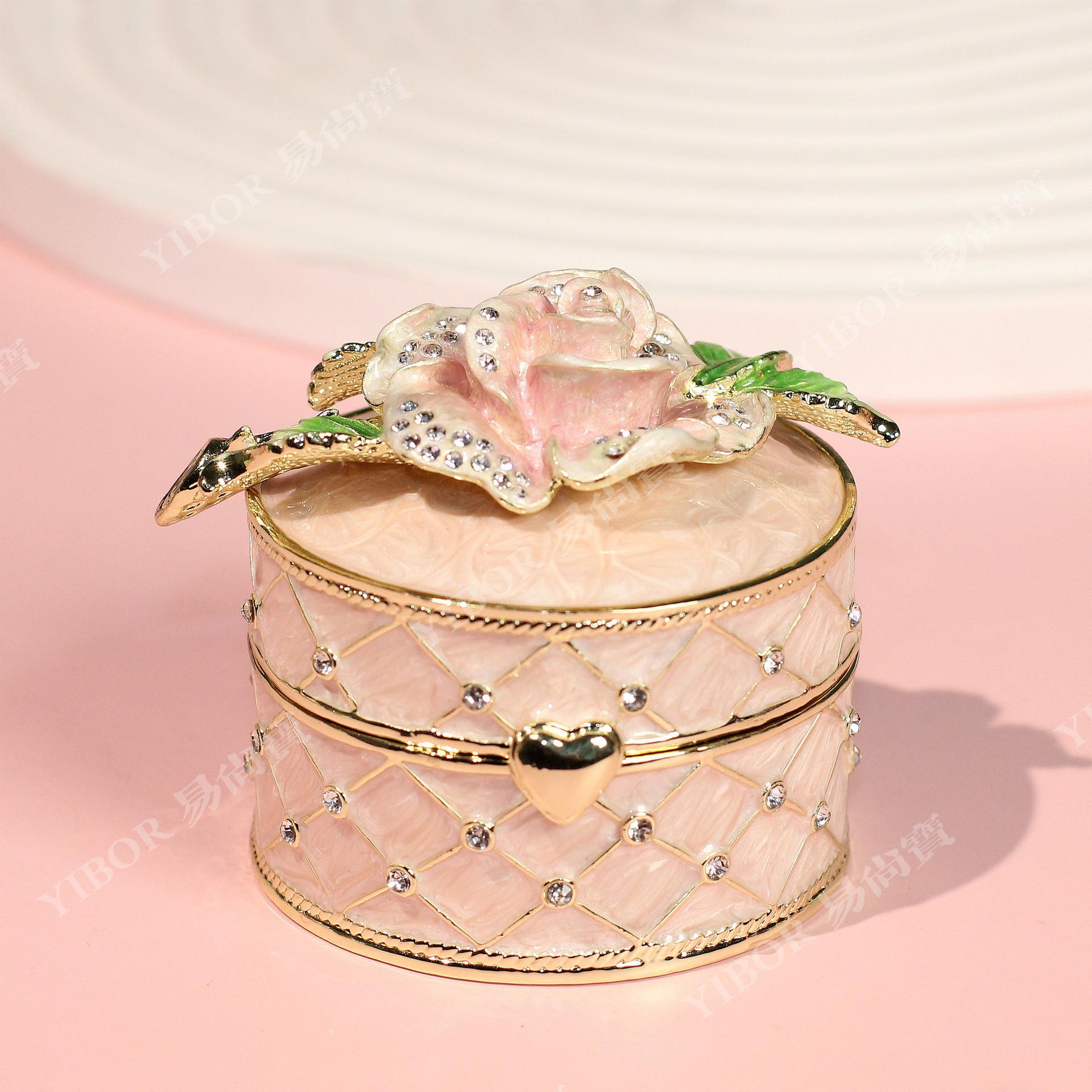 

Enamel Rose Flower Jewelry Box, Alloy Light Luxury Ring Holder, Fashion Handicraft Storage Box for Earrings & Necklaces розовый