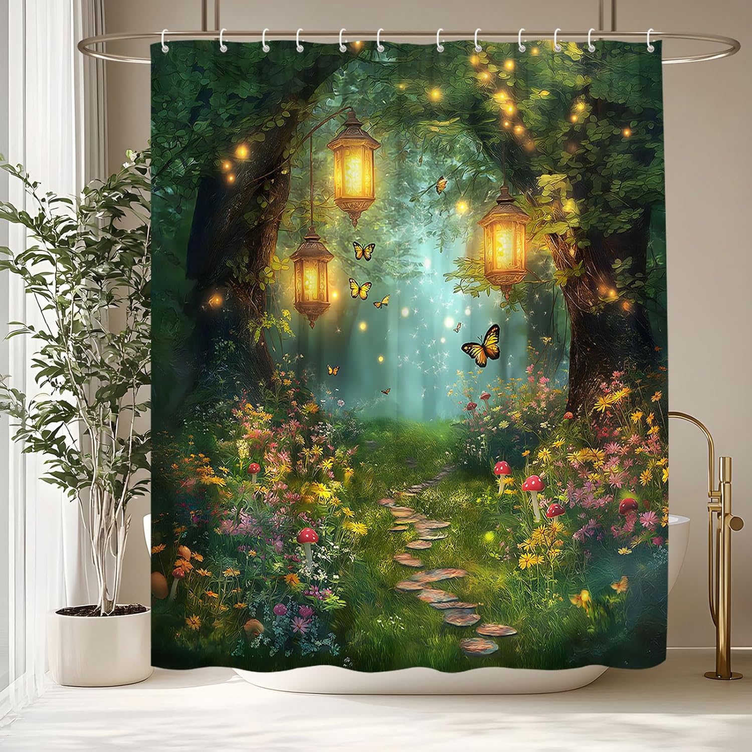 Exquisite Fashion Items Fantasy Forest Shower Curtain Wonderland Spring Garden Fairy Magic Jungle Misty Forest Farmhouses Mushroom