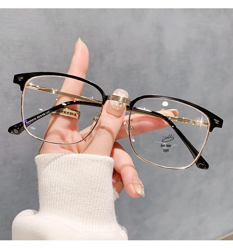 Men's Retro Half-Rim Eyeglass Frames: Anti-Blue Light, Prescription Ready, Decorative and Business Style