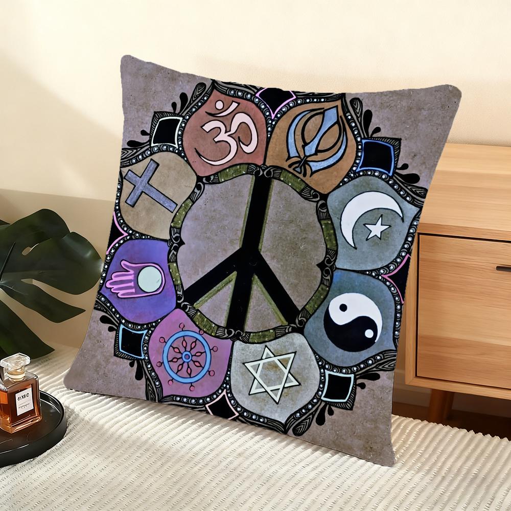 P-Peace And Love Cushion Cover Soft Short Plush Pillow Cover Smooth Cozy Texture Aesthetic Cushion Case Home Decor
