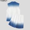 INCERUN Two Pieces Men Sleeveless Gradient Thin Waistcoat and Loose Shorts Outfits Sets