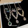 Fashion Water Drop Diamond Stud Earrings Necklace Set Light Luxury Fashion Pendant Collarbone Chain High-end Jewelry Women