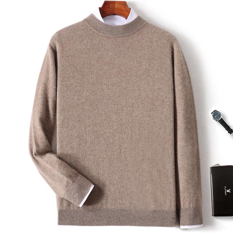 New Semi-turtleneck Cashmere Sweater Men's Thickened Sweater Solid Color Long-sleeved Wool Knitting