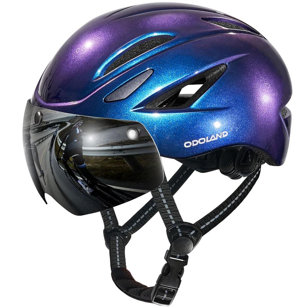 Odoland Bicycle Helmet with Magnetic High Impact Ultra Chin Sun Adjustable Size for City and Road Bikes Goggles, ASTM/CE/CPSC Certified, Rigidity,