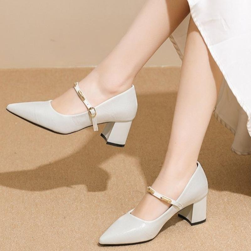 French Versatile Pointed Toe Shoes Women's Comfortable Non-Slip Chunky Heel High Heels