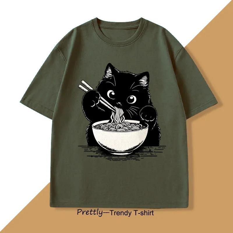 Noodle Cat tShirt pure cotton Ramen Cat Mom Tee trendy summer Cat Lover tees tshirt funny graphic t shirts short sleeve tees