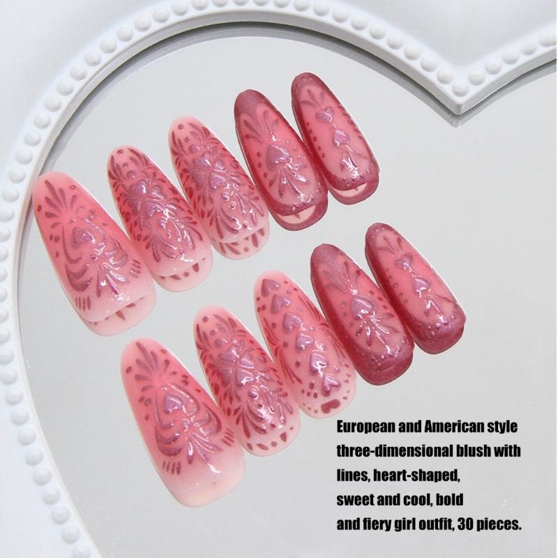 Almond Press On Nail Glossy Fake Nail Stick On Nail In 15 Sizes,30Pcs French Nail Tips for DIY Nail Art Decorations
