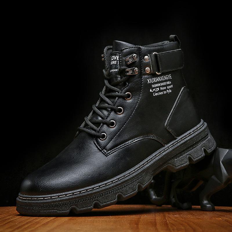 Fashion New Coturno Men Leather Shoes High Top Fashion Winter Warm Snow Shoes Dr. Motorcycle Ankle Boots Couple Unisex Boots Size 39-44
