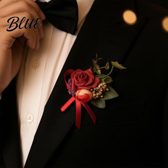 Long-lasting Color Corsage Men Suit Artificial Flower Wristlet Band Reusable