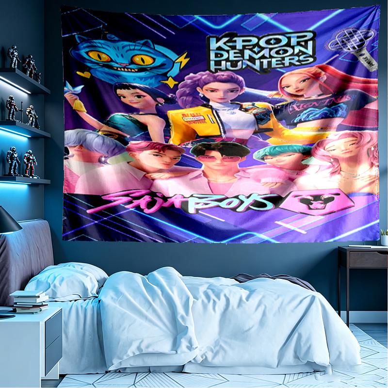 KPop Demon Hunters Print Tapestry, Lightweight Wall Hanging, for Bedroom, Dorm, Living Room, Home Art Decor - Birthday Christmas Gift for Friends