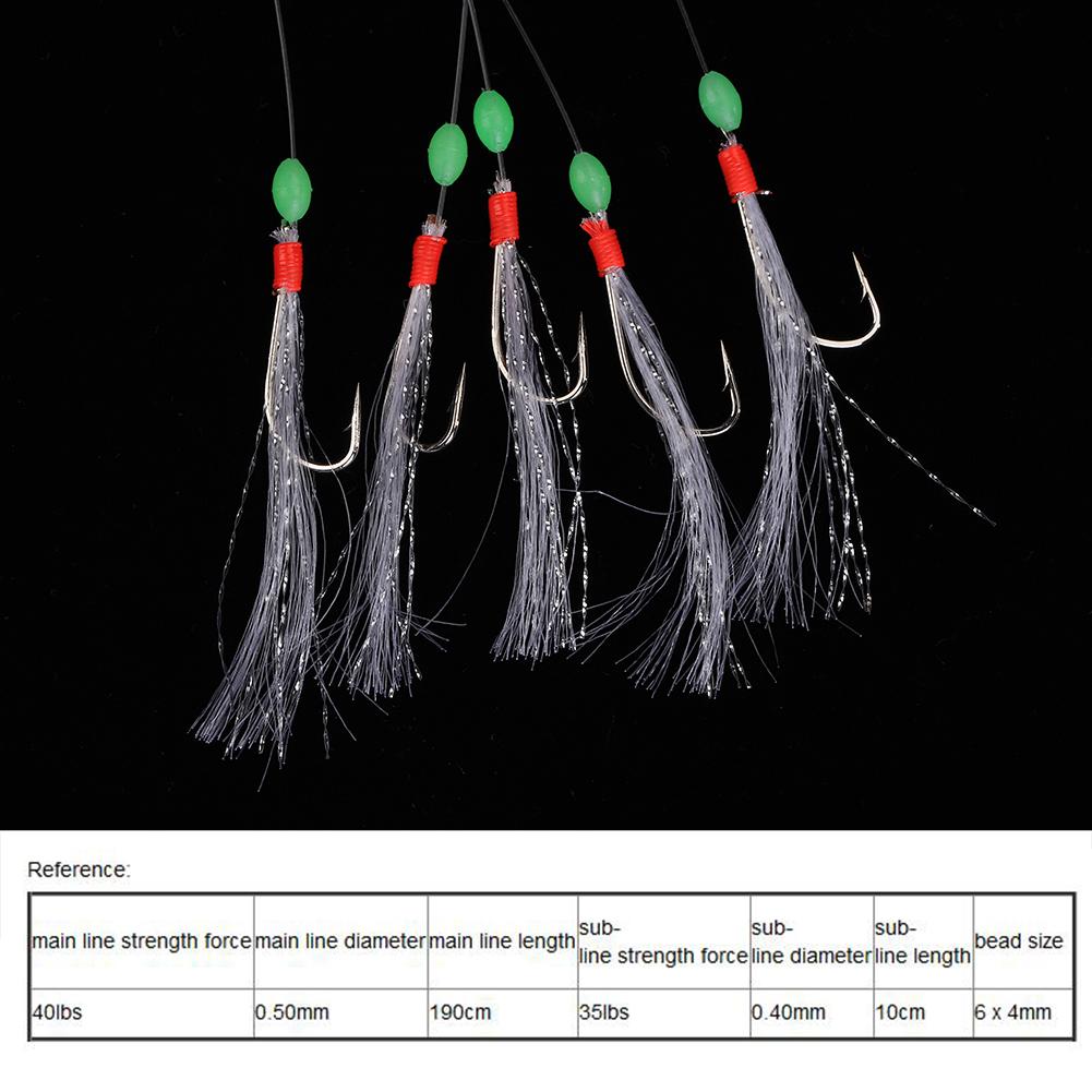 25pcs Luminous Bead Steel Hook Nylon Line Fishing Rig Tackle Accessory