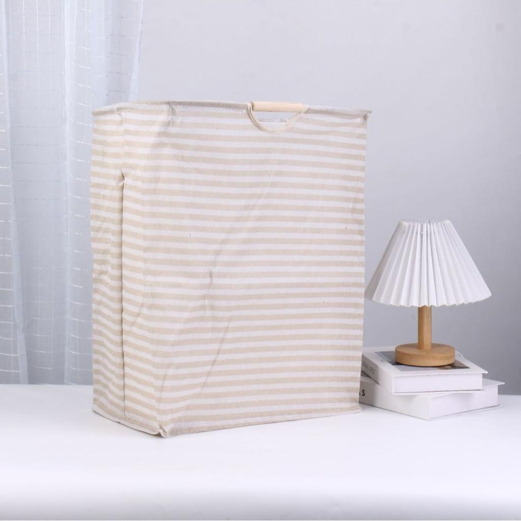 Opvouwbare Katoen Linnen Waszak met Houten Handvat Grote Opbergmand voor Kleding Duurzaam Polycotton Canvas Organizer
