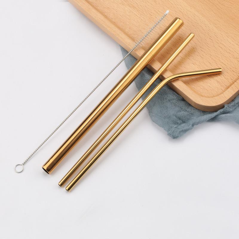 FAIS DU 304 Stainless Steel Straws Reusable Straight Bent Metal Drinking Straw With Cleaner Brush Set Party Bar Accessory