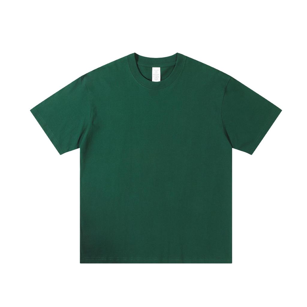 Men's Trendy Round Neck 230g Heavyweight Cotton Short-Sleeve T-Shirt - Loose Fit, Solid Color