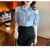 2024 Spring/Summer Stylish Ruffle Off-Shoulder Chiffon Blouse for Women