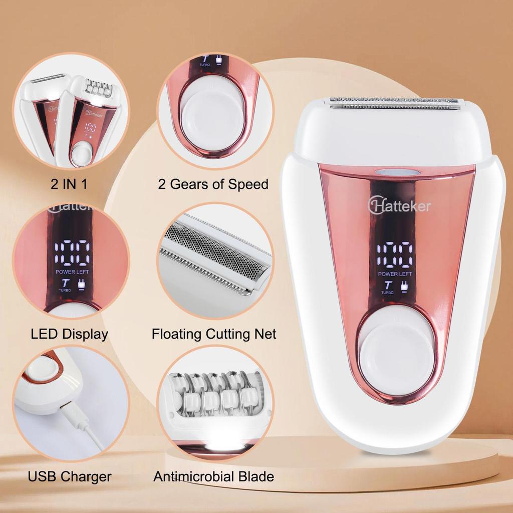 HATTEKER Epilator Hair Removal DeviceElectric Epilator for Women Arm Leg Armpit Bikini Shaver Trimmer Hair Removal