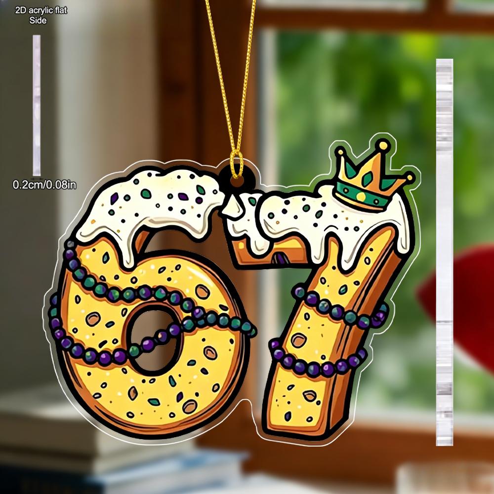 Acrylic Mardi Gras Hanging Ornament | Charming Pendants, Drops & Finials with Number 67 Shaped - Ideal Carnival Gift for Friend & Family 