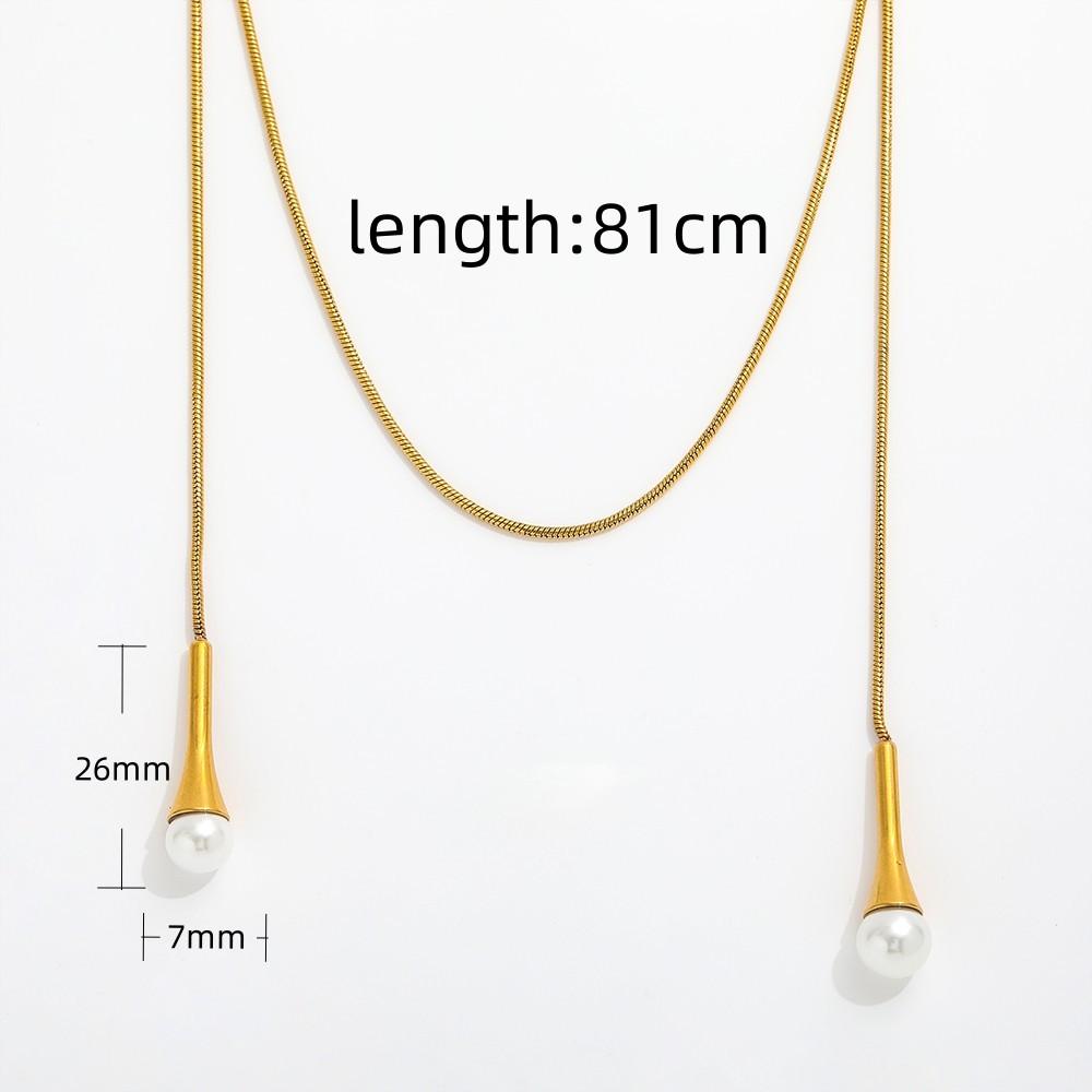 Fenny 18K Gold Plated Long Freshwater Pearl Pendant Sweater Chain Necklace Trend for Women Stainless Steel Jewelry