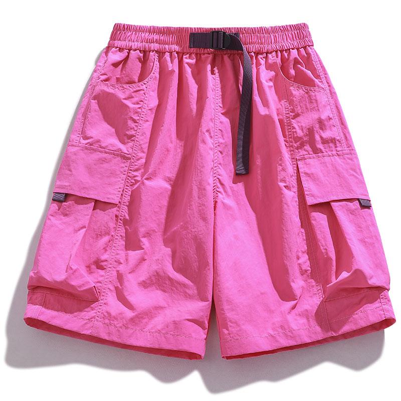Skateboard Shorts Summer Casual Loose Shorts with Belt Men Large Pocket Cargo Shorts Breathable Straight Shorts