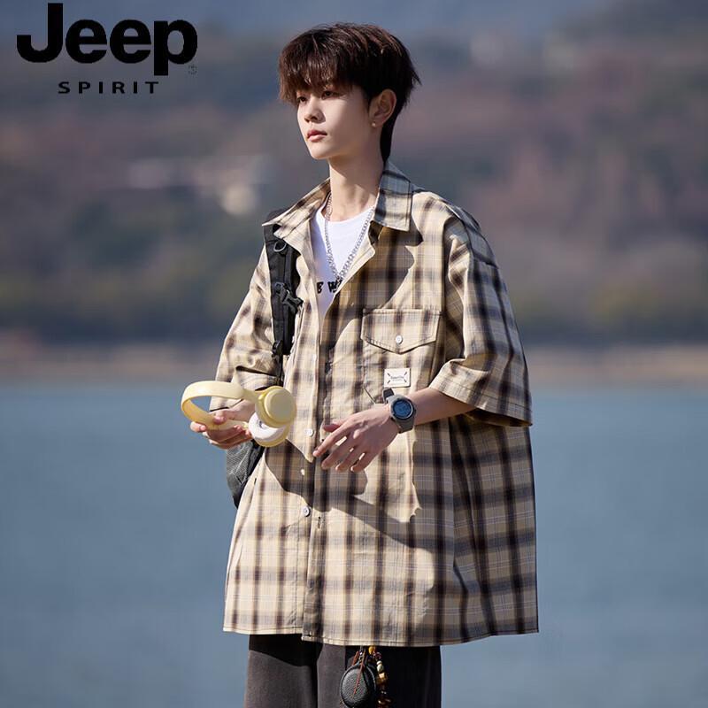 JEEP SPIRIT Men s Relaxed Fit Plaid Short-Sleeve Cotton Shirt 2XL