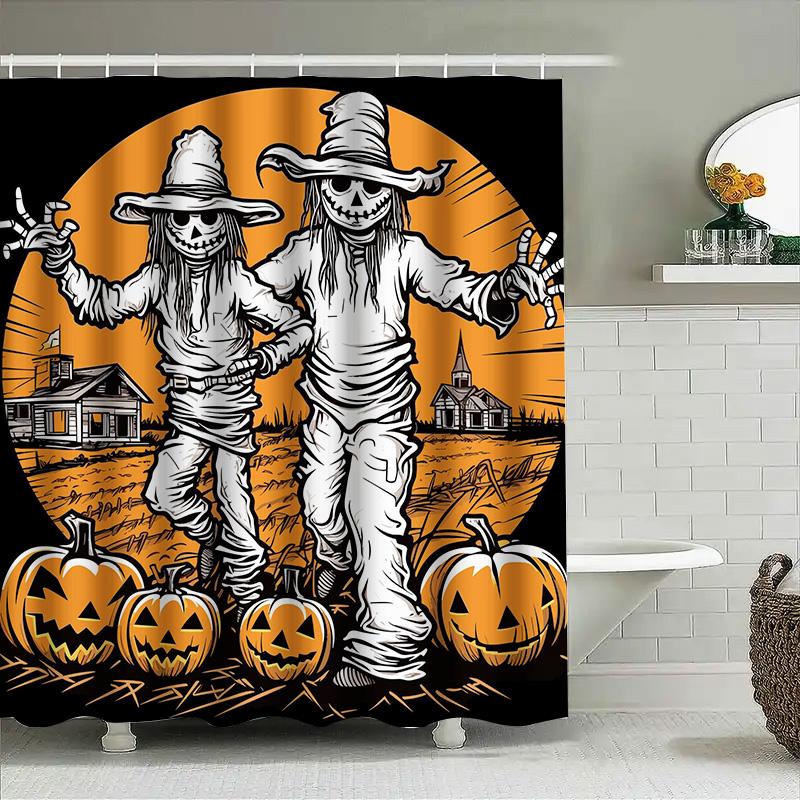 

1Pccreepy Scarecrow Halloween Shower Curtain Funny Rustic Farm Decor Spooky Gift W60H190(CM)-1 Pcs