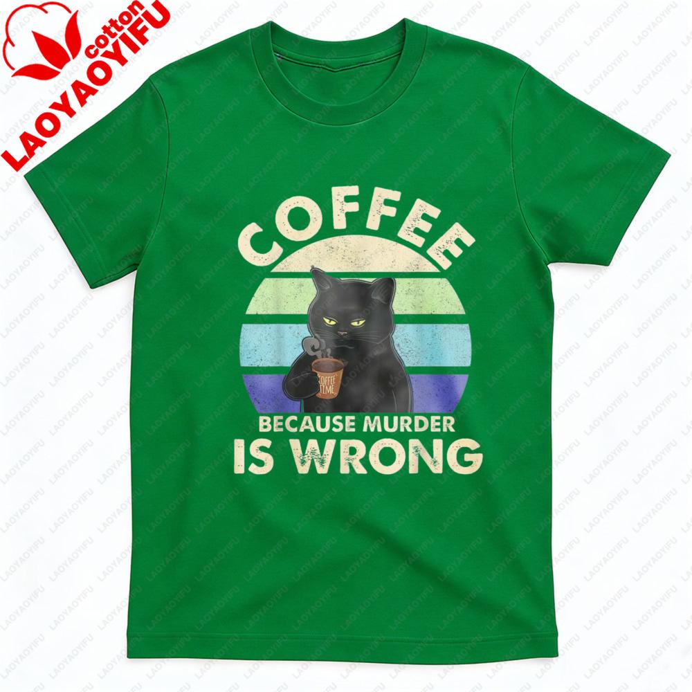 Coffee Cat Vintage Print Summer Casual Men TShirt Cotton Short Sleeve Tops Fashion Top Gift for Coffee Lovers Clothes