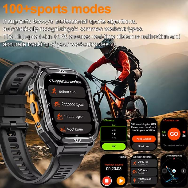 2026 New Dual Frequency GPS Smart Watch Men 1.96-inch HD AMOLED Screen Compass Bluetooth Call 5ATM Waterproof Sports Smart Watch