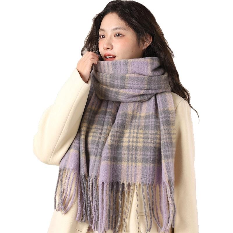 Sea salt blue scarf women's new warm imitation cashmere scarf thickened and lengthened scarf winter atmosphere shawl