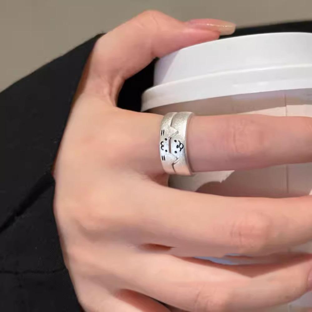 Geometric Animal Couple Ring Cute Dog Valentine's Day Gift Creative Cat Opening Ring  Women Men