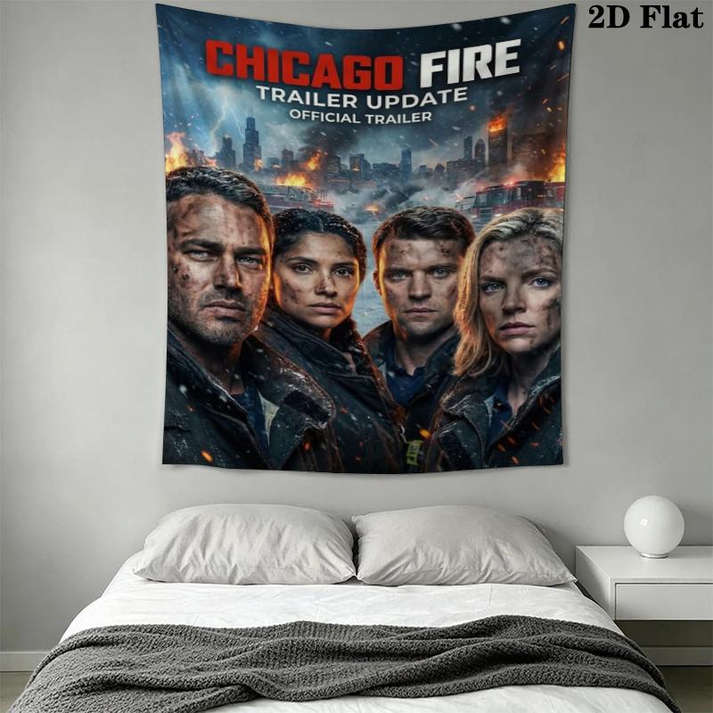 Chicago Fire Wall Tapestry Aesthetic Wall Hanging Printed Fabric Blanket Decorative Tapestries for Bedroom Living Room Home Decor