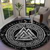 1pc Round Rug Appropriate for Office, Black Ornate Valknut Medusa Carpet, Versatile Printed Chair Rug, Durable Home Sofa Carpet